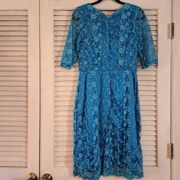 JJ's House Peacock Blue Reteo Style Dress Small 4/6 - Picture 5 of 8